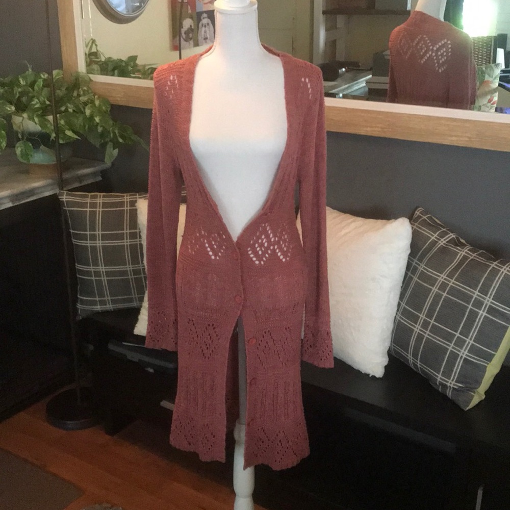 Rose/Pink Duster Cardigan Sweater - Picture 2 of 8